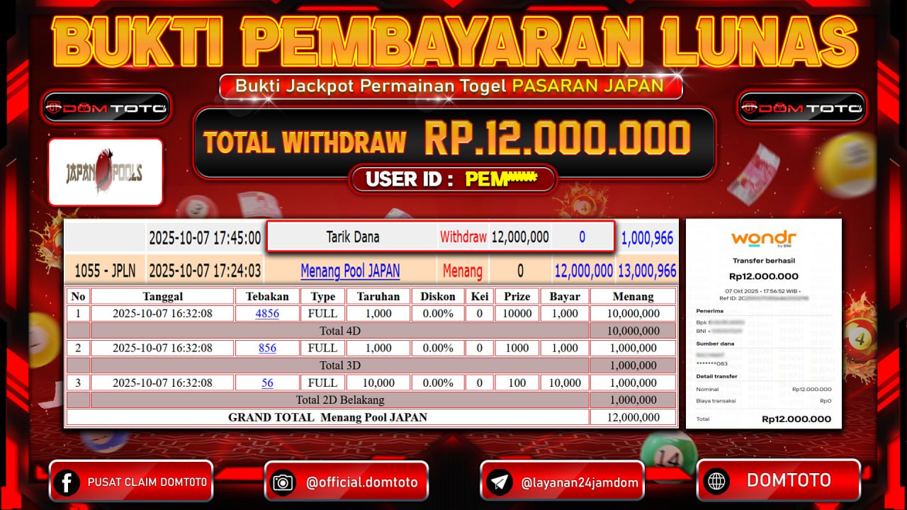 JACKPOT Togel PASARAN JAPAN 07 OKTOBER 2025